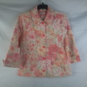 Rebecca Malone collared button up 3/4 sleeve floral abstract jacket  Med